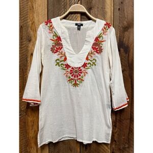 SOL Womens M Embroidered Cotton Tunic Blouse Boho Peasant Cottagecore Festival